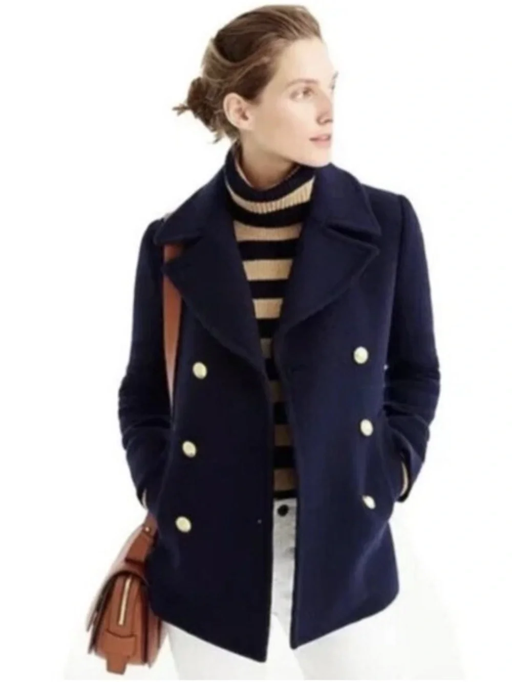 J. Crew Navy Double-Breasted Peacoat with Gold Buttons